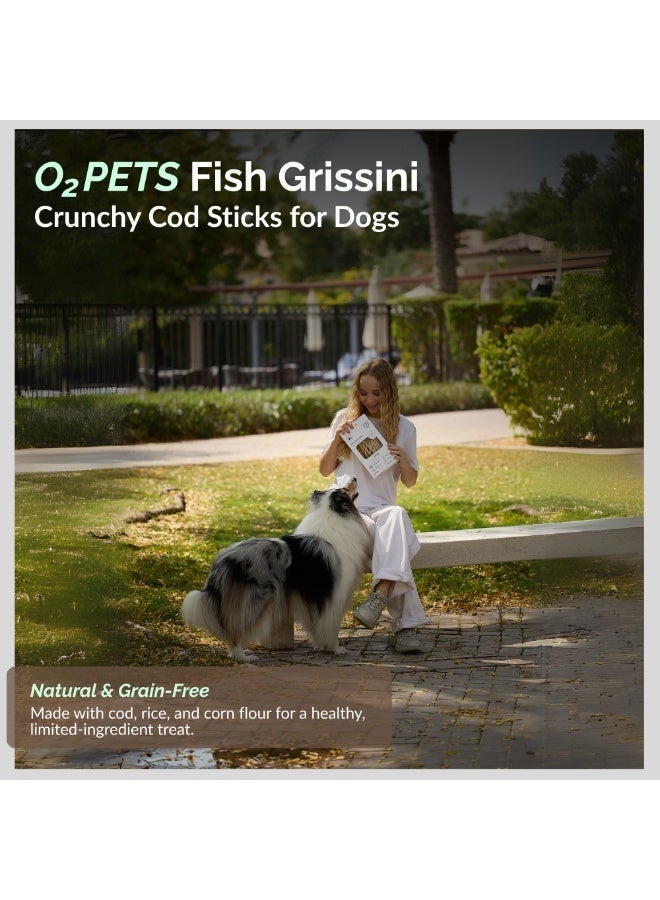 O2Pets Dog and Puppy Fish Grissini Dog Treats - 80% Cod Fish Hypoallergenic Snack Sticks - Vet Solution for Sensitive Digestion & Food Allergie 140g - Image 2